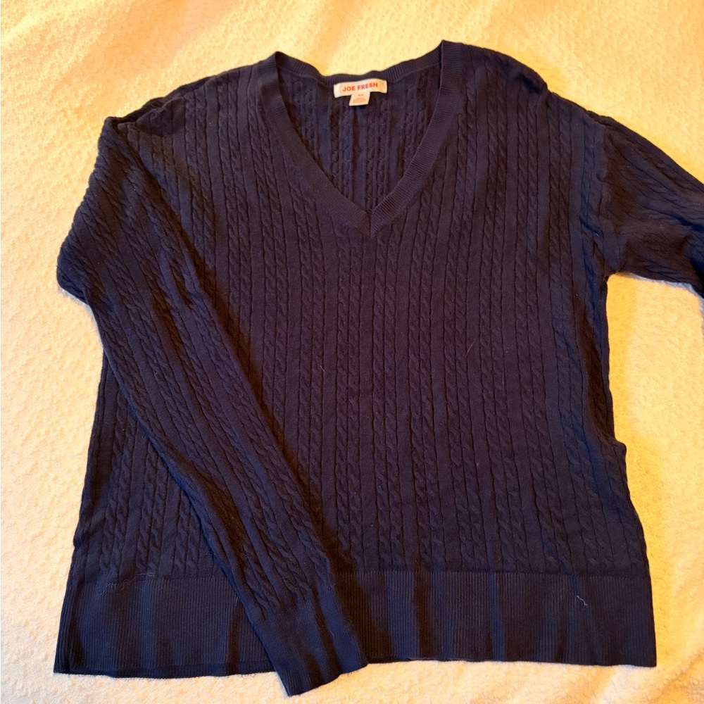 Joe Fresh Navy V-Neck Cable Sweater